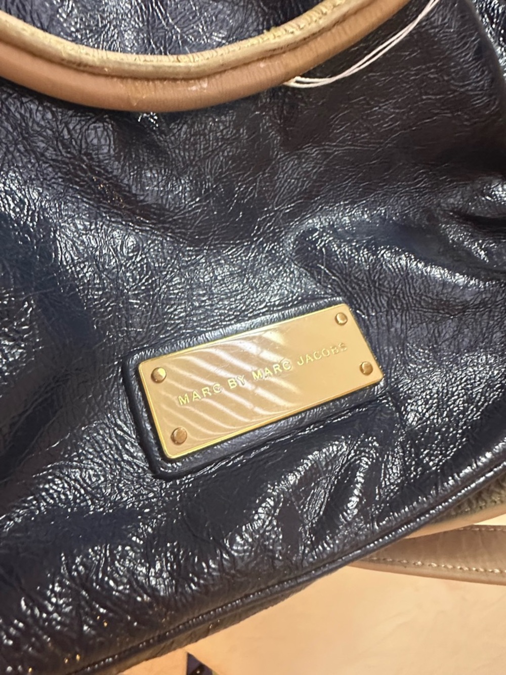 Marc by Marc Jacobs Black Leather Hobo with Tan Handle and Gold Plaque - Picture 6 of 6
